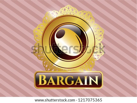 Golden emblem with olive icon and Bargain text inside