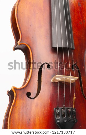 Violin close up isolated on white background Limited depth of field