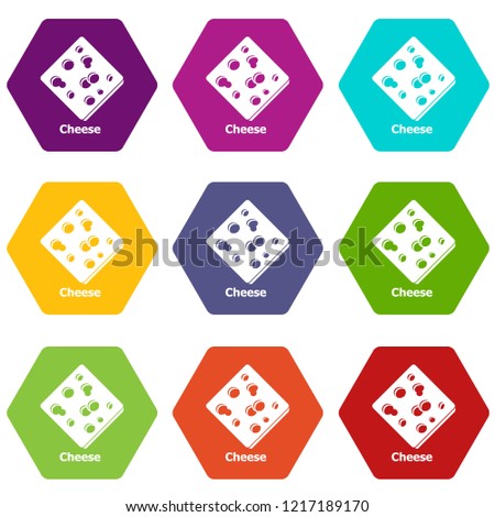 Sliced cheese icons 9 set coloful isolated on white for web
