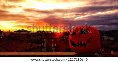 halloween pumpkin at sun set