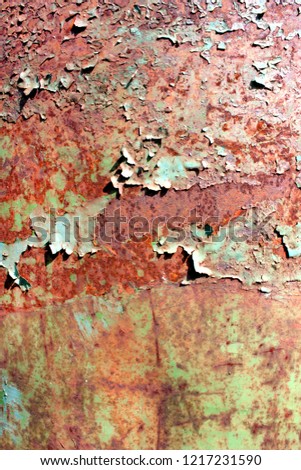 Rusty painted metal texture, old iron surface with shabby cracked paint and scratches, abstract grunge background, textured weathered metallic wall, retro vintage backdrop, wallpaper, empty template