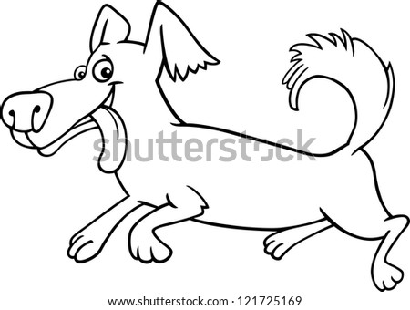 Cartoon Illustration of Funny Little Running Shaggy Dog for Coloring Book or Coloring Page