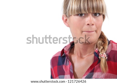 Blonde woman with bangs and braid
