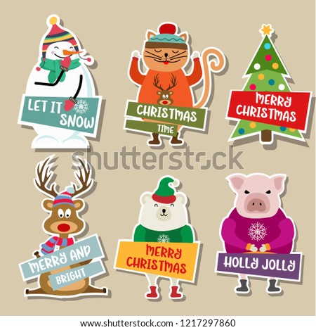 Christmas stickers collection. Flat design