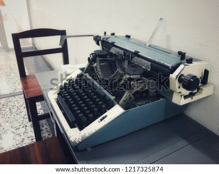 Typewriter And specific images The handset and keyboard are based on the old-fashioned communication and recording technology concept in vintage tones.