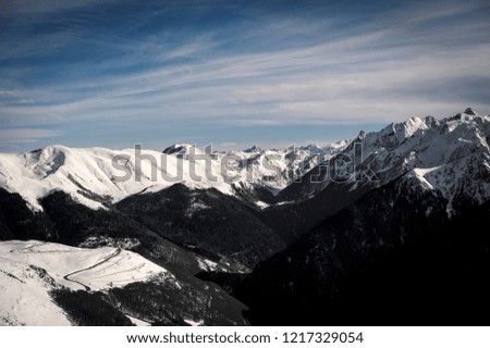 Snow mountain landscape at ski resort in Switzerland.