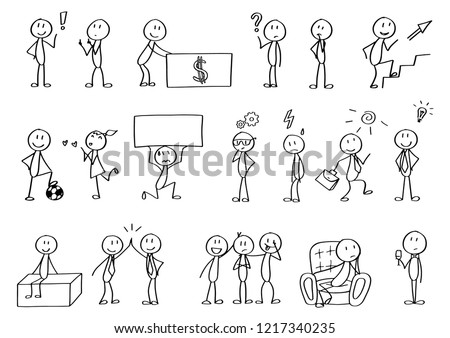Big set of stick figures for presentations. Includes small elements and clean spaces for texts Royalty-Free Stock Photo #1217340235