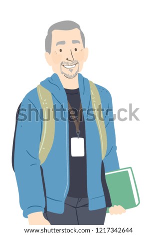 Illustration of a Senior Man Wearing Backpack and Holding a Book Going Back to School