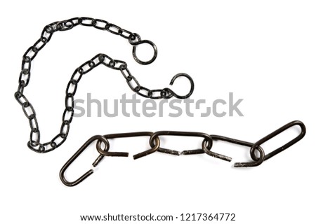 Black metal chains on white background.