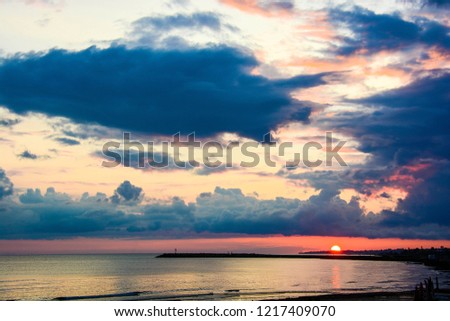 background sunset on the sea in Italy