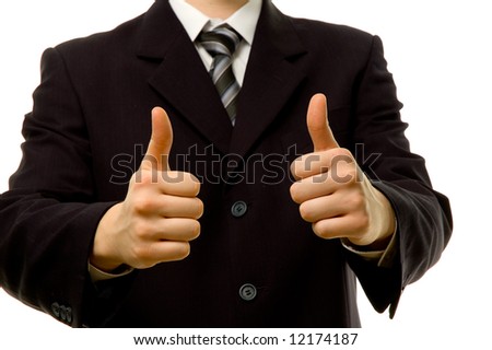 Thumbs up with both hands. Success in business.