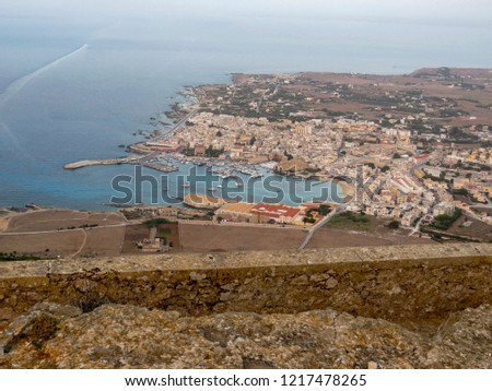 Favignana, Trapani, Italy -  view of the port from the Forte Santa Caterina castle