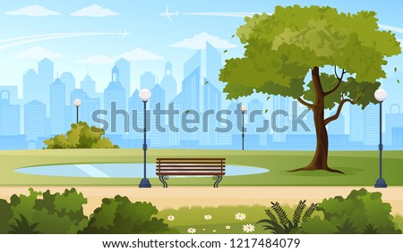 Summer city park panorama vector illustration. Royalty-Free Stock Photo #1217484079