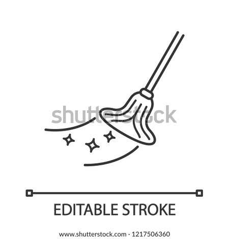 Cleaning mop linear icon. Thin line illustration. Mopping floor. Contour symbol. Vector isolated outline drawing. Editable stroke