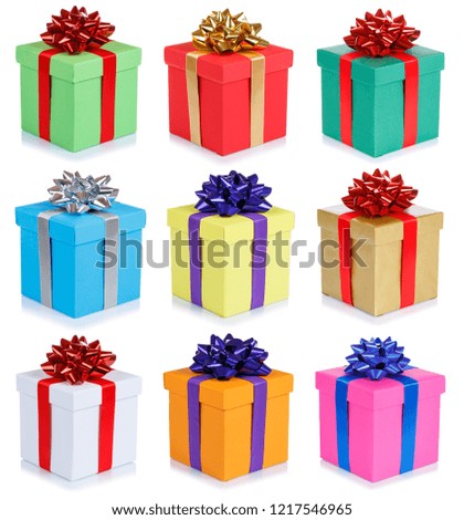 Set of birthday gifts christmas presents portrait format boxes isolated on a white background