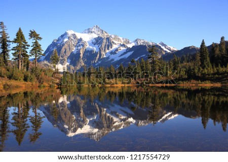Mt Shuksan reflecting on Picture Lake, Washington-USA