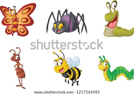 Group of cartoon insects. Vector illustration of funny happy small animals.