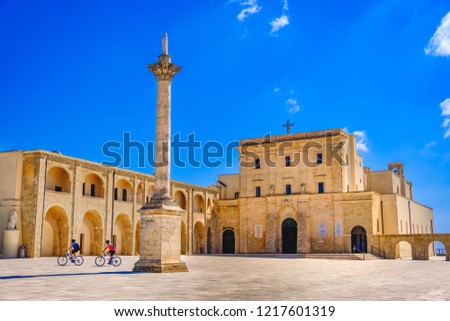 Santa Maria di Leuca Basilica and Colonna Corinzia - Salento - Lecce  - Apulia - Italy . Royalty-Free Stock Photo #1217601319