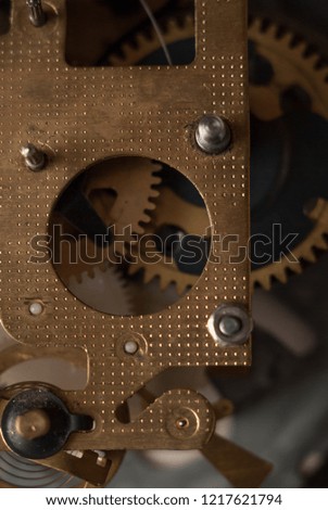 A part of vintage clockwork mechanism. Macro photography. 
