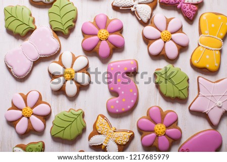 Sweet holiday gingerbreads for little girl, top view