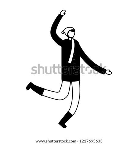 happy man jumping with winter clothes