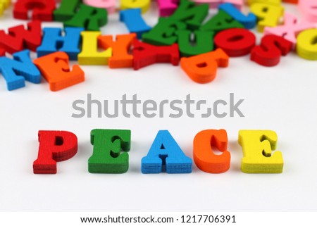 The word peace with colored letters