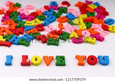 The word i love you with colored letters
