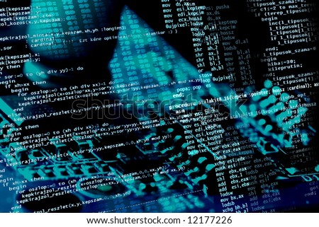 Computer programing source code on blue electronics background Royalty-Free Stock Photo #12177226