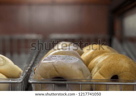 Freshly baked bagels in a local bakery.