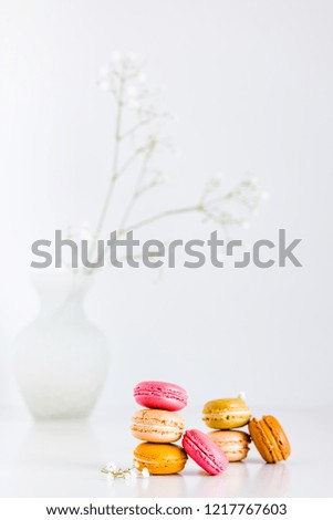 Colorful Cake macaron or macaroons on white background. Macaron or Macaroon is sweet meringue-based confection.