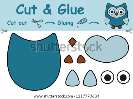 Paper game for the development of preschool children. Cut parts of the image and glue on the paper. The owl. Vector illustration 