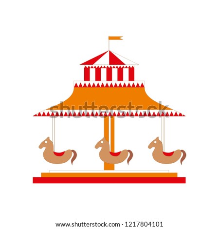 Carousel with horses icon in flat style. Vector illustration