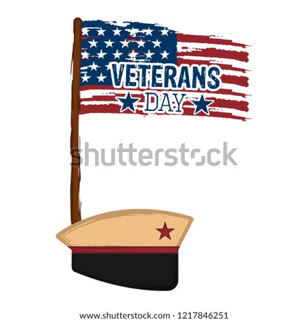 Military hat with the flag of USA. Veteran day label. Vector illustration design