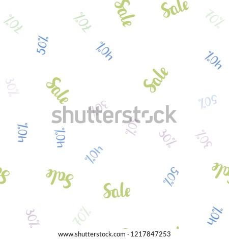 Light Multicolor vector seamless layout with discount of 30%, 40%, 50%, 70%. Colored words of sales with gradient on white background. Template for season sales, shopping ads.