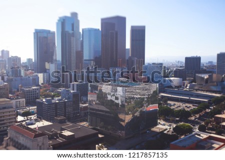 View of downtown Los Angeles, seen from observation deck of Los Angeles City Hall