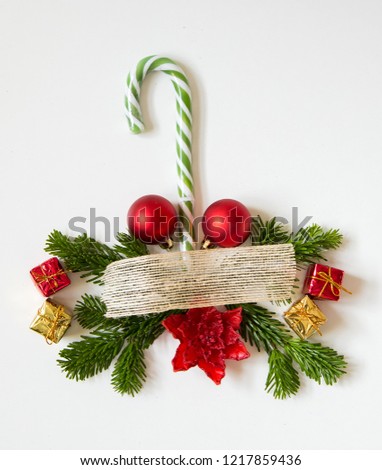 christmas composition card with candy cane