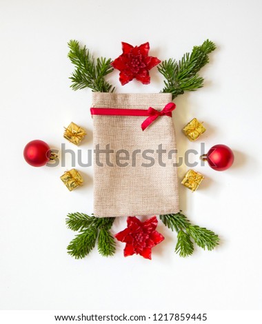 christmas background with burlap sack
