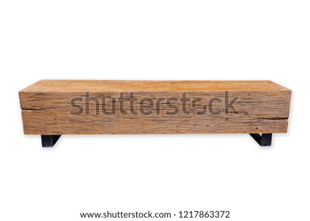 Front view of Brown old wooden bench with Legs bench wrought make to black metal isolated on a white background