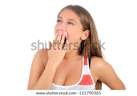 Isolated young casual woman yawn