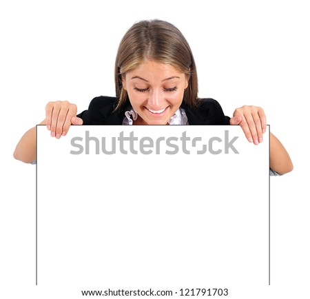 Isolated young business woman leaning