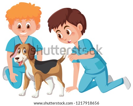 Vet taking care of dog illustration