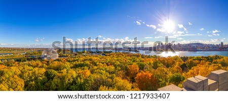 Panorama of Montreal, Quebec, Canada, and the Saint-Lawrence river in fall 2018.