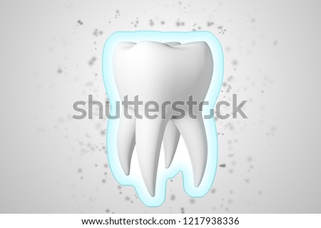 Shield protecting teeth from food germs. 3d render Royalty-Free Stock Photo #1217938336