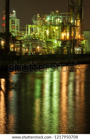 Factory night view along the canal