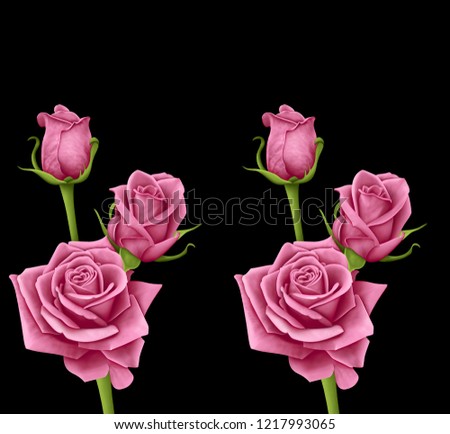 rose flower pattern and  Black background
