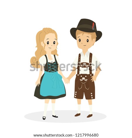 cute couple wearing German traditional dress. Germany traditional dress cartoon vector