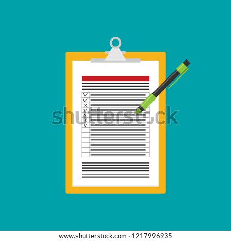 Clipboard with pen icon. Flat vector related icon with long shadow for web and mobile applications.