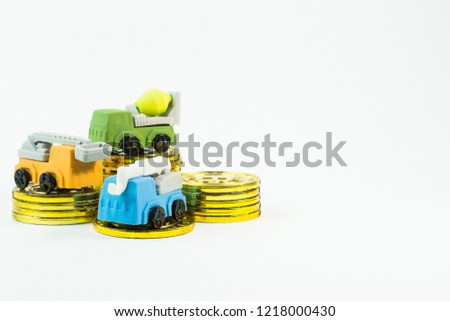  construction toy car on white background image.
