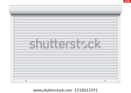 Sample of White garage Roller Shutters. Protect System for garage and shop. Vector Illustration isolated on white background. Royalty-Free Stock Photo #1218013591