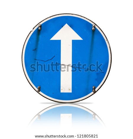 Straight direction, real detailed road sign isolated on white